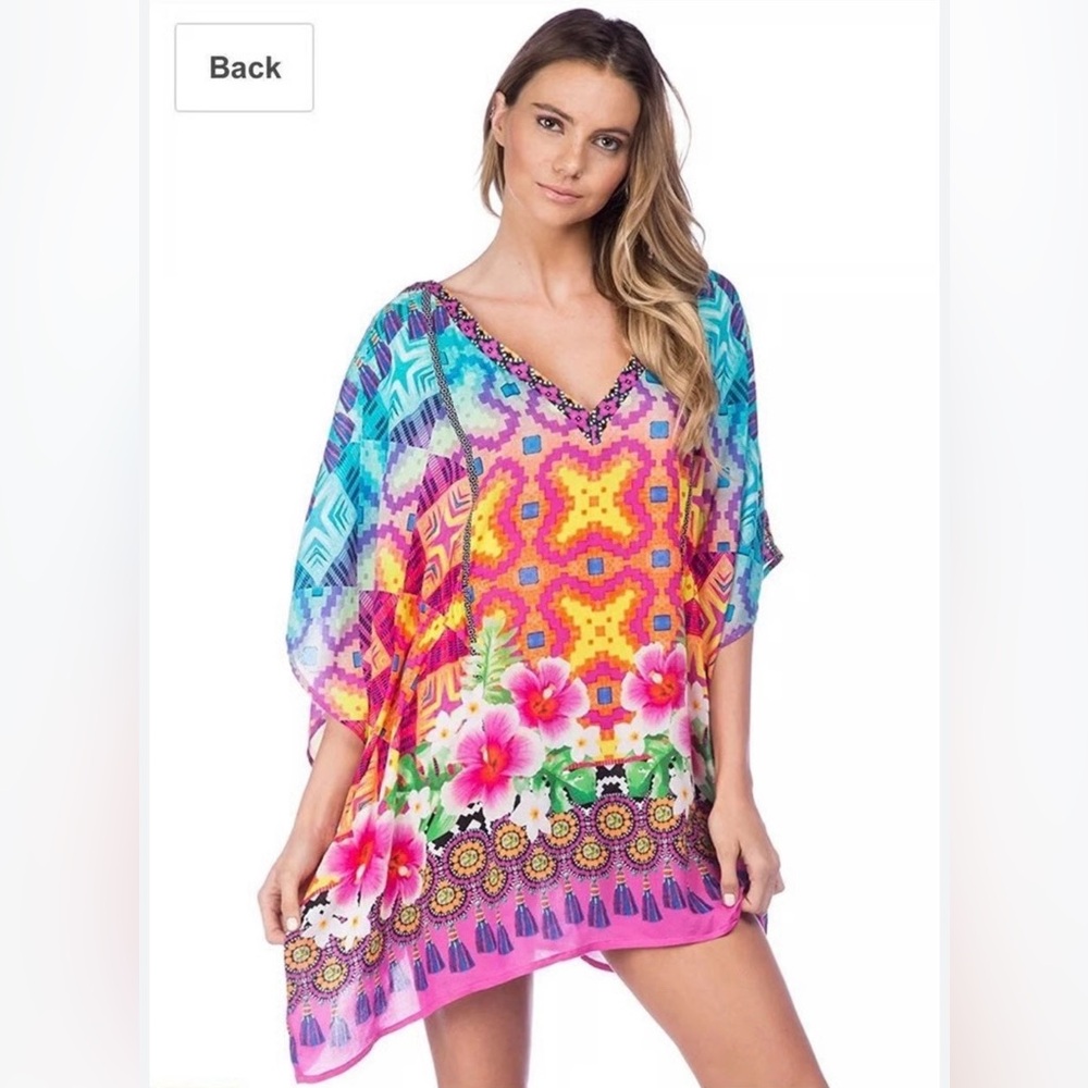 Nanette Lepore Vibrant Floral Boho Swim Cover-Up Tunic | Resort Caftan